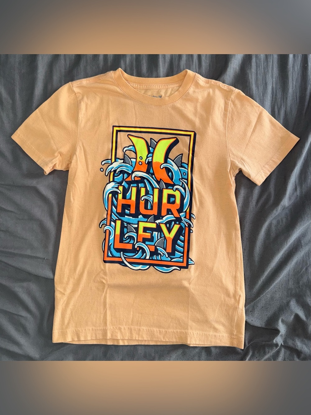 Hurley Boys Logo Graphic Print Crew Neck Short Sleeve T-Shirt; Peach; Size 10/12